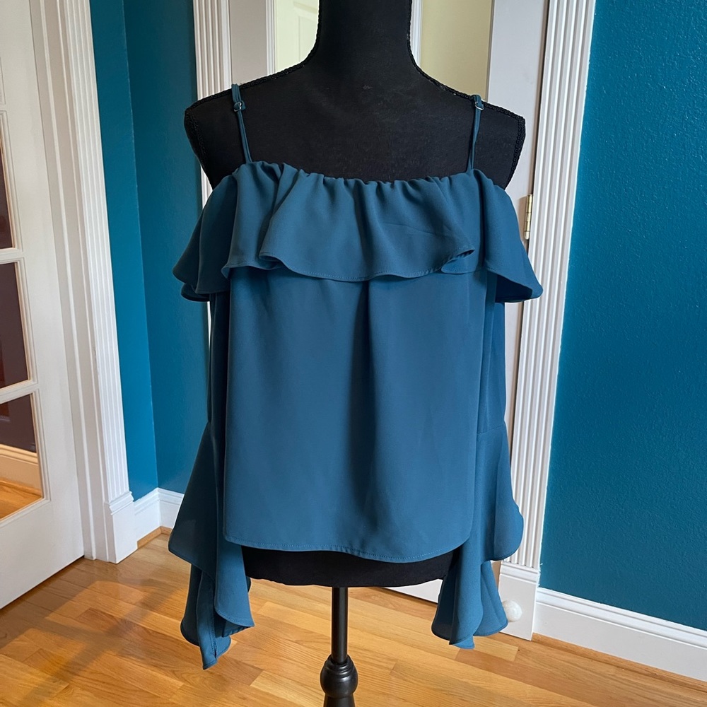 Charlotte Russe Peacock Blue Cold Shoulder Bell Sleeve Top S Small